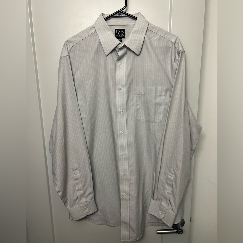 Jos. A. Banks Dress: Light Grey and White Stripe